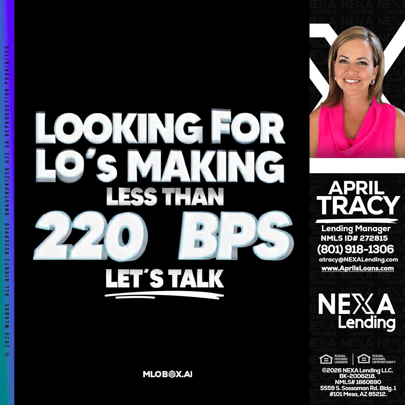 LOOKING FOR - April Tracy -Lending Manager